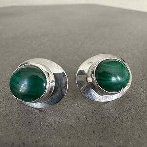 Vintage American Indian Navajo Malachite Sterling Silver Large Post Earrings